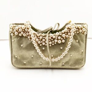{Inge Christopher} Vintage Metallic Pearl Encrusted Evening Bag